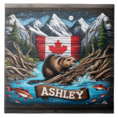 Biber durch Berge und Ozean Fliese (Vorderseite)