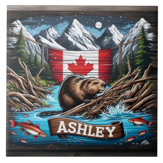 Biber durch Berge und Ozean Fliese (Vorderseite)