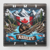 Biber durch Berge und Ozean Quadratische Wanduhr (Vorderseite)