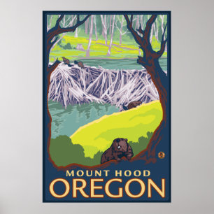 Biber-Familie - Mount Hood, Oregon Poster