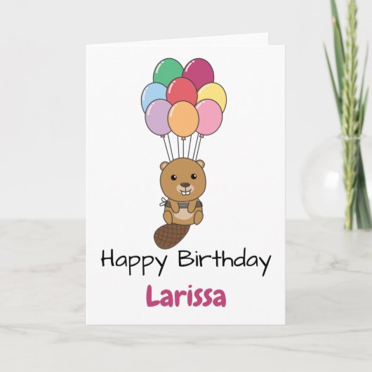 Biber fliegt mit farbenfroher Balloons-Karte. Karte (Vorderseite)