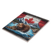 Biber-Gebäude-Damm mit kanadischer Flagge Hintergr Fliese (Seite)