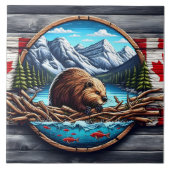 Biber Gebäude Lodge by Mountain Lake in Kanada Fliese (Vorderseite)