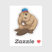 Biber im Baseball mit Baseballball Aufkleber (Blatt)