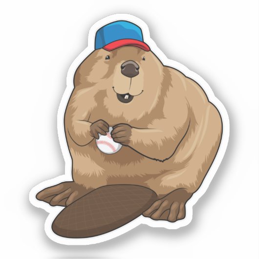 Biber im Baseball mit Baseballball Aufkleber (Vorderseite)