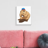 Biber im Baseball mit Baseballball Leinwanddruck (Insitu (Wohnzimmer))