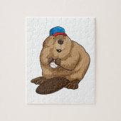 Biber im Baseball mit Baseballball Puzzle (Vertikal)