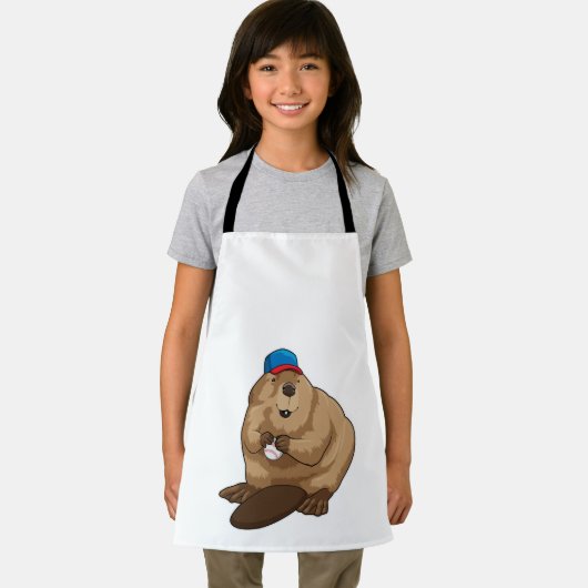 Biber im Baseball mit Baseballball Schürze (Insitu)