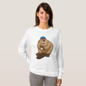 Biber im Baseball mit Baseballball T-Shirt (Vorne ganz)