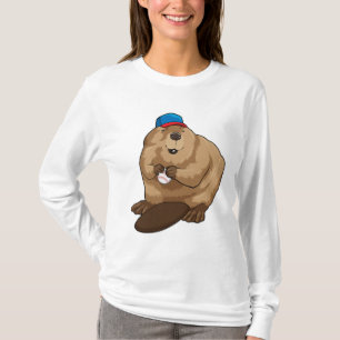 Biber im Baseball mit Baseballball T-Shirt