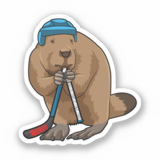 Biber im Eishockey mit Eishockeyschläger Aufkleber (Vorderseite)