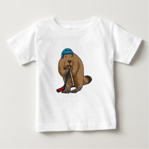 Biber im Eishockey mit Eishockeyschläger Baby T-shirt