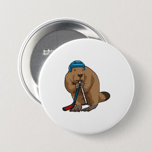 Biber im Eishockey mit Eishockeyschläger Button (Vorne & Hinten)