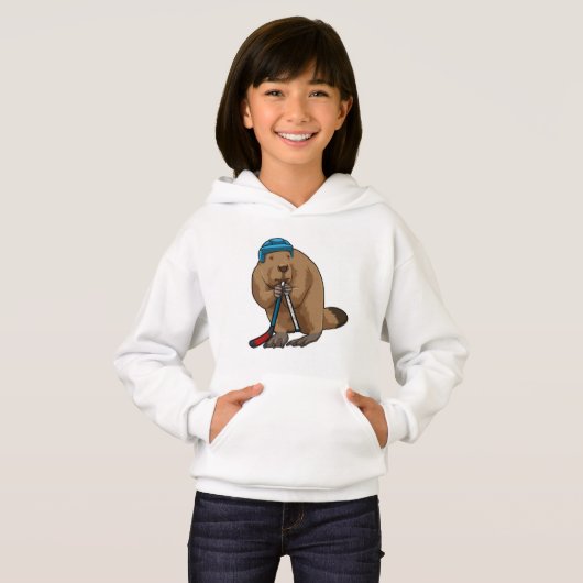 Biber im Eishockey mit Eishockeyschläger Hoodie (Vorne ganz)