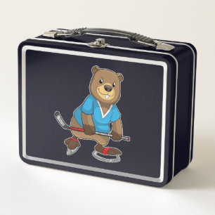 Biber im Eishockey mit Eishockeyschläger Metall Brotdose