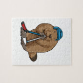 Biber im Eishockey mit Eishockeyschläger Puzzle (Horizontal)