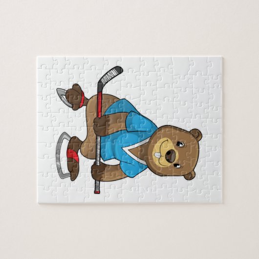 Biber im Eishockey mit Eishockeyschläger Puzzle (Horizontal)