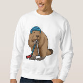 Biber im Eishockey mit Eishockeyschläger Sweatshirt (Vorderseite)