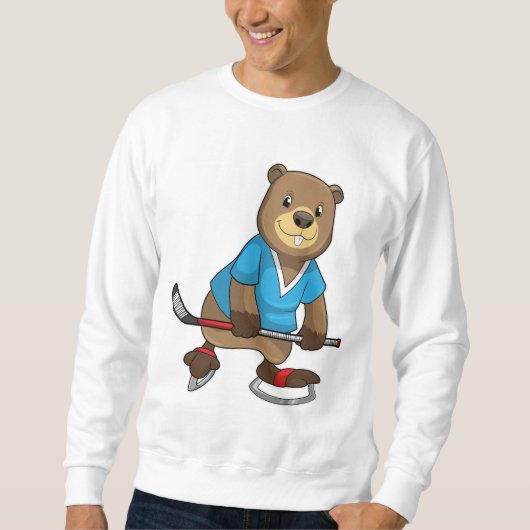 Biber im Eishockey mit Eishockeyschläger Sweatshirt (Vorderseite)