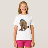 Biber im Eishockey mit Eishockeyschläger T-Shirt (Vorne ganz)