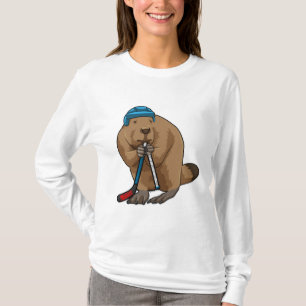 Biber im Eishockey mit Eishockeyschläger T-Shirt