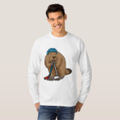 Biber im Eishockey mit Eishockeyschläger T-Shirt (Vorne ganz)
