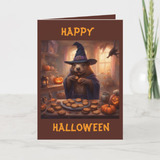 Biber im Hexenkostüm Halloween-Gruß Karte
