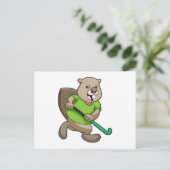 Biber im Hockey mit Hockey Postkarte (Stehend Vorderseite)