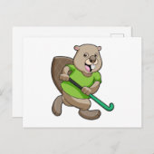 Biber im Hockey mit Hockey Postkarte (Vorne/Hinten)