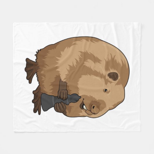 Biber im Schach mit Schachstück Bishop Fleecedecke (Vorderseite (Horizontal))