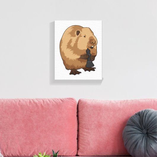 Biber im Schach mit Schachstück Bishop Leinwanddruck (Insitu (Wohnzimmer))