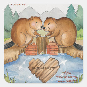 Biber in Liebe Quadratischer Aufkleber