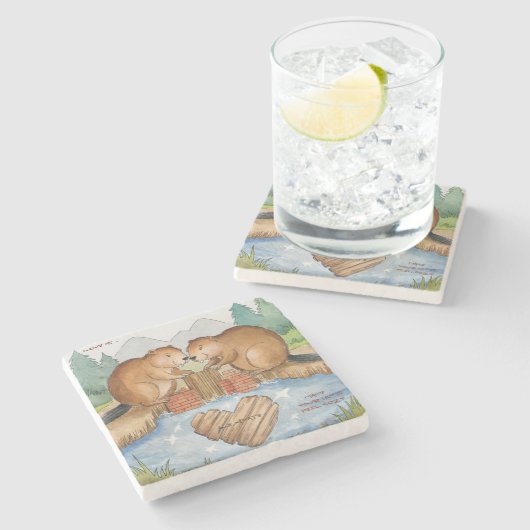 Biber in Liebe Steinuntersetzer (Seitenansicht)