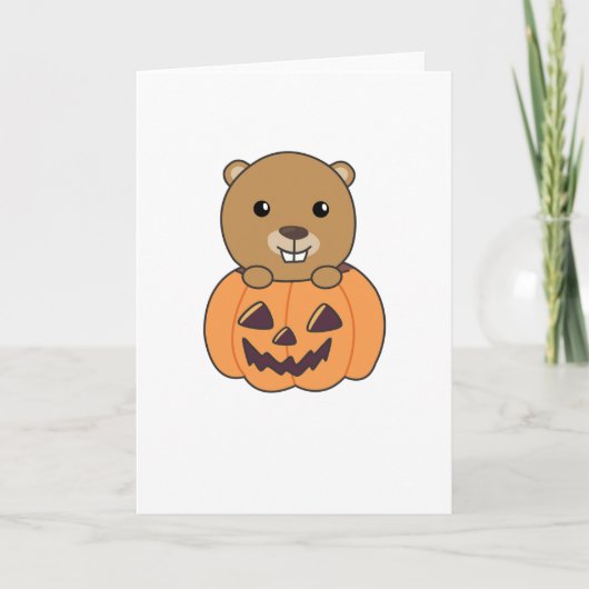 Biber in Pumpkin Sweet Beaver Happy Halloween Karte (Vorderseite)