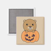 Biber in Pumpkin Sweet Beaver Happy Halloween Mag Magnet (Vorderseite/Rückseite)