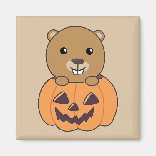 Biber in Pumpkin Sweet Beaver Happy Halloween Mag Magnet (Vorne)