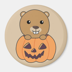 Biber in Pumpkin Sweet Beaver Happy Halloween Mag Magnet