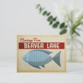 Biber Lake Blue Fish Vintage Reise Postkarte (Stehend Vorderseite)