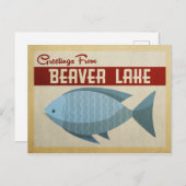 Biber Lake Blue Fish Vintage Reise Postkarte (Vorne/Hinten)