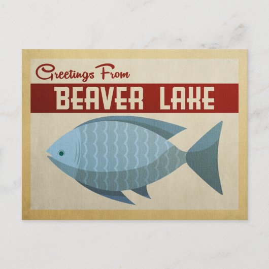 Biber Lake Blue Fish Vintage Reise Postkarte (Vorderseite)