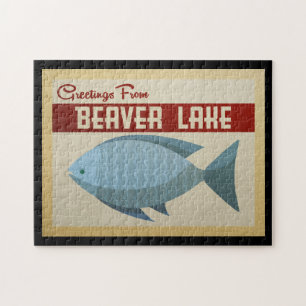Biber Lake Jigsaw Puzzle Blue Fish Vintag