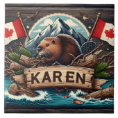 Biber, Logs, Flaggen und Berge Fliese (Vorderseite)