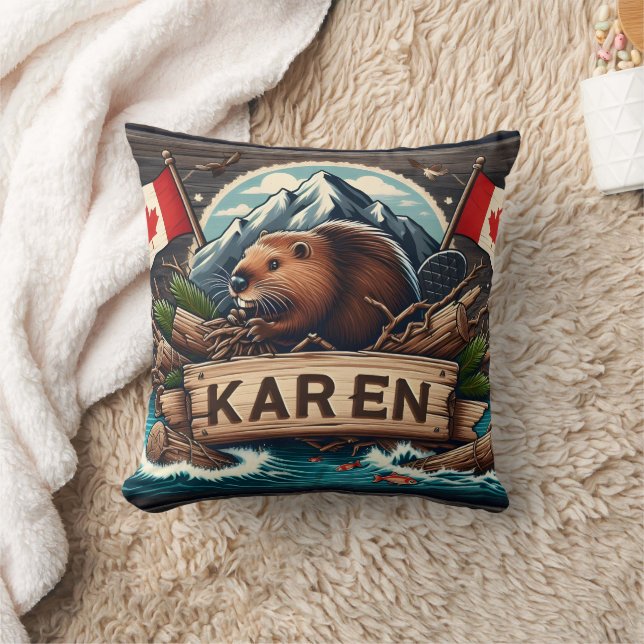 Biber, Logs, Flaggen und Berge Kissen (Decke)