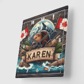 Biber, Logs, Flaggen und Berge Quadratische Wanduhr (Winkel)