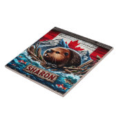 Biber mit kanadischer Flagge Fliese (Seite)