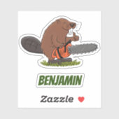 Biber mit Kettensäge, lustige Cartoon-Illustration Aufkleber (Blatt)