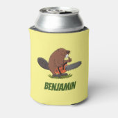 Biber mit Kettensäge, lustige Cartoon-Illustration Dosenkühler (Kanne Rückseite)