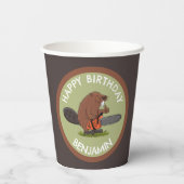 Biber mit Kettensäge personalisierter Geburtstag Pappbecher (Rückseite)