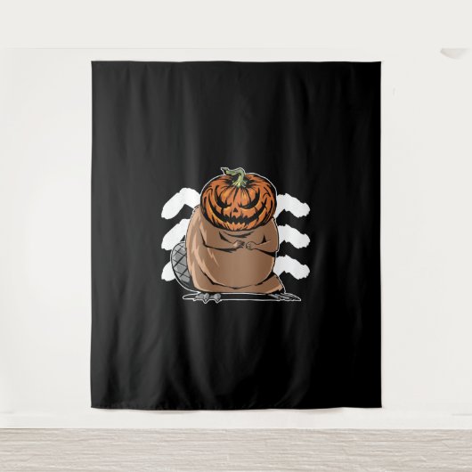 Biber mit Kürbiskopf - Halloween-Biber Wandteppich (Vorderseite)