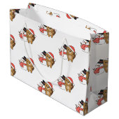 Biber mit Schneemann im Winter zu Weihnachten groß Große Geschenktüte (Rückseite Schrägansicht)